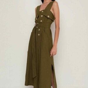 Frankie Shop Linen Sleeveless Wide Leg Jumpsuit Green Womens